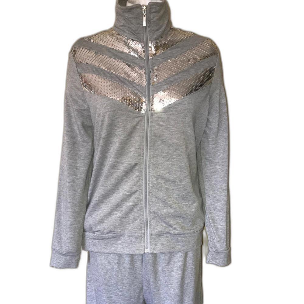 Anthony Richards Gray & Silver Sequin Jacket & Pants Walk Jog Gym SET NEW NWOT